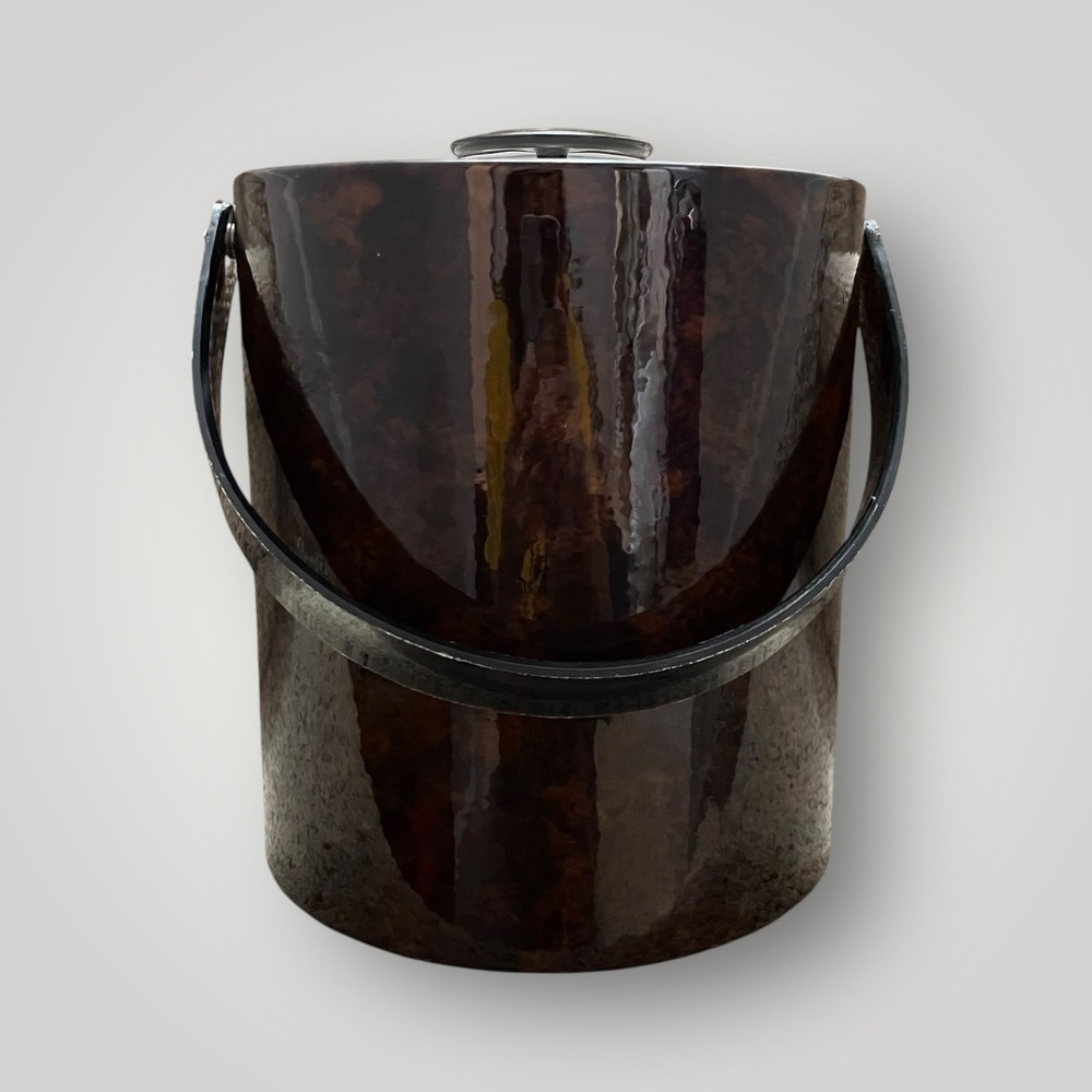Georges Briard Ice Bucket Barware Brown Faux Tortoise Shell‎ MCM Insulated Lid